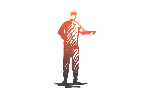 Hotel, service, doorman, uniform, janitor concept. Hand drawn isolated vector.