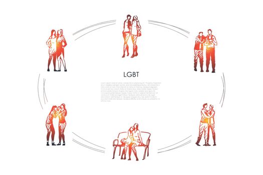 LGBT - lesbian and gay families with children vector concept set