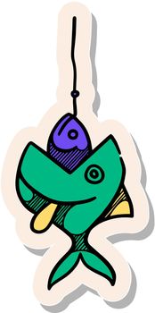 Hand drawn sticker style Fish eating bait icon business metaphor vector illustration