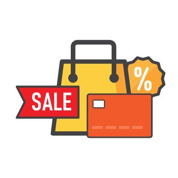 shoping bag illustration. shoping bag with credit card icon. can use for, icon design element,ui, web, mobile app.