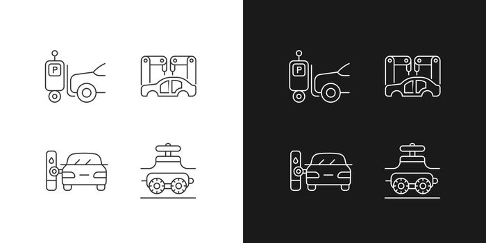 Automation in automobile industry linear icons set for dark and light mode