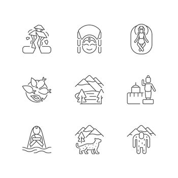 Culture of Nepal linear icons set
