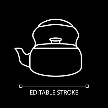 Tea kettle white linear icon for dark theme