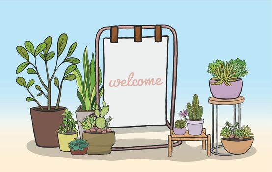 Potted plants with whiteboard for writing messages