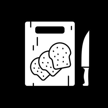 Bread toasts on cutting board dark mode glyph icon