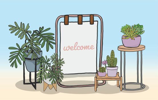 Potted plants with whiteboard for writing messages