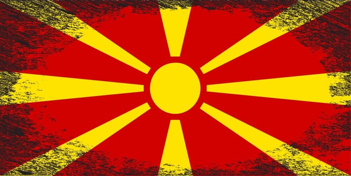 The flag of Flag of the Republic of Macedonia set with a grunge border