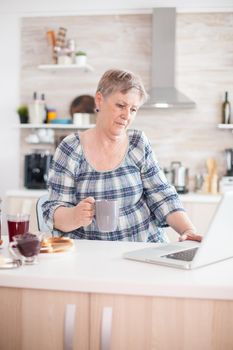 Senior woman searching online recipe