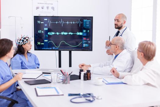 Nurse wearing scanner for brain waves