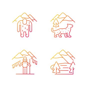 Mountaineering in Nepal gradient linear vector icons set