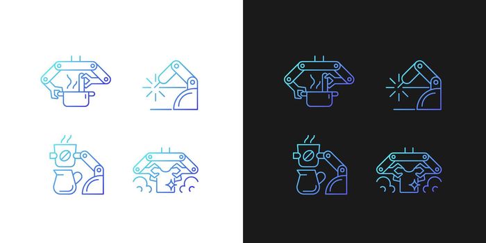 Automated mechanical devices gradient icons set for dark and light mode