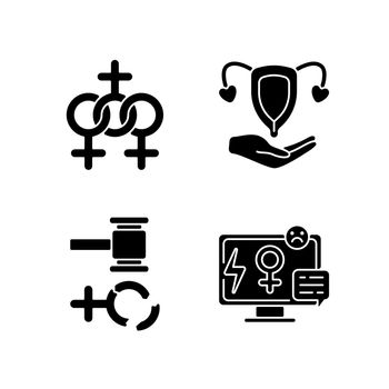 Feminism black glyph icons set on white space