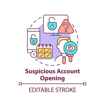 Suspicious account opening concept icon