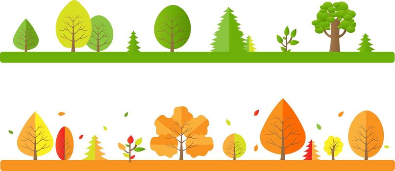 Tree Borders Set With Isolated White Background