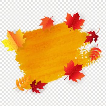 Orange Blot With Autumn Leaves With Gradient Background, Vector Illustration