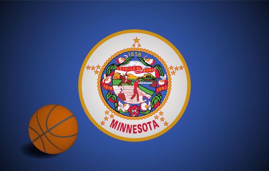 Minnesota US flag with basketball ball, vector
