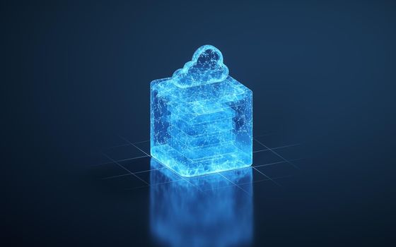 Cloud computing and cube with dark background, 3d rendering.