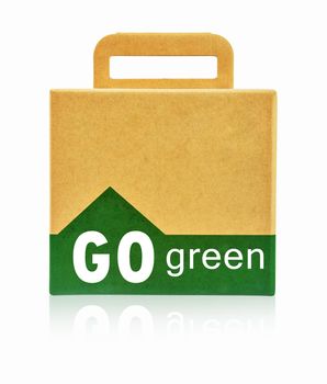 Ecology Box Bag for Take away with GO green text isolated on a white background. Environment concepts.