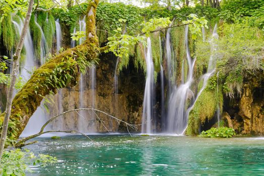 Waterfall in Plitvice Lakes national Park at summer, Croatia