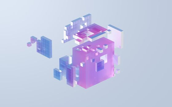 Translucent gradients cubes and materials, 3d rendering.