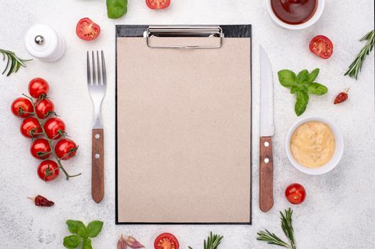 clipboard with cutlery ingredients. High quality photo
