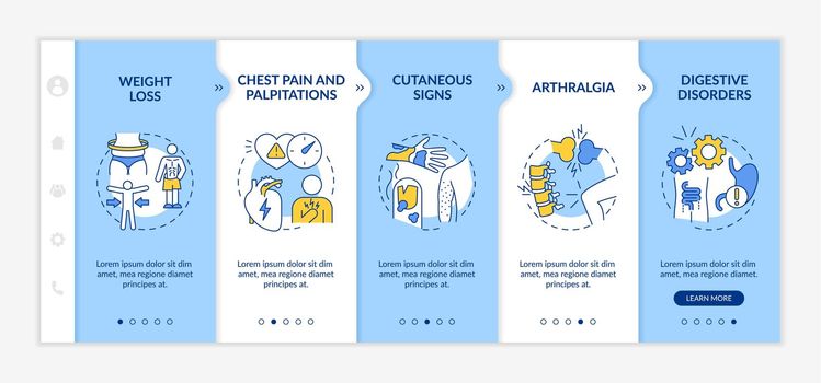Pain in chest and palpitations onboarding vector template