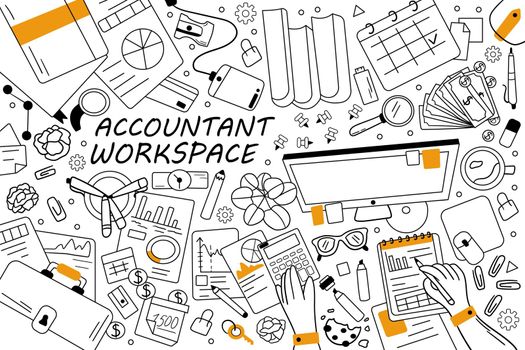 Accountant workspace doodle set