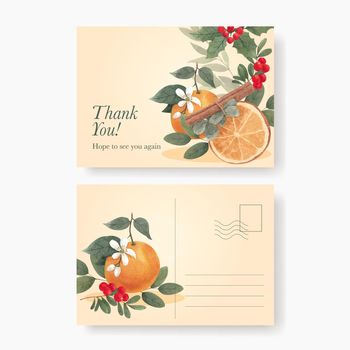Postcard template with winter floral concept,watercolor style