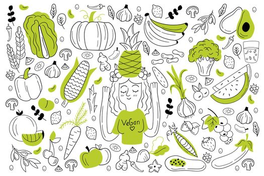 Vegan food doodle set