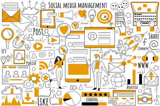 Social media management doodle set