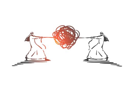 Arab men conflict, rivalry, competition concept sketch. Hand drawn isolated vector