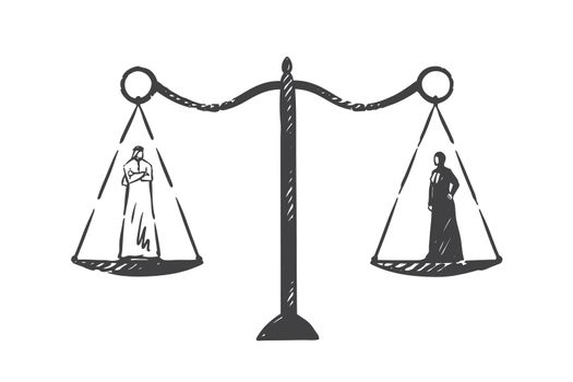 Muslim world gender equality concept sketch. Hand drawn isolated vector