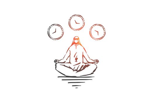 Meditation and relaxation concept sketch. Hand drawn isolated vector