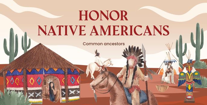 Billboard template with native american concept,watercolor style