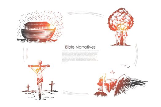 Bible narratives - Noahs ark, Adam and Eve, Jesus Christ vector concept set