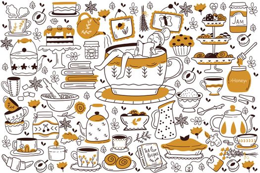 Drinking tea doodle set