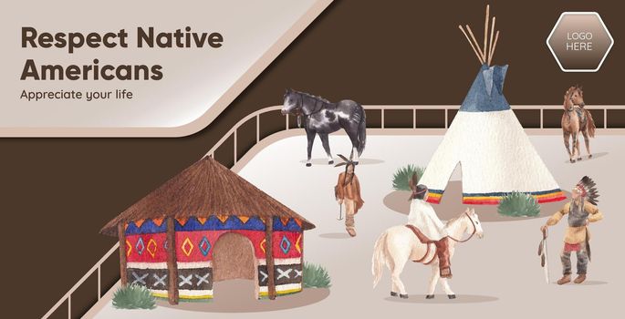 Billboard template with native american concept,watercolor style