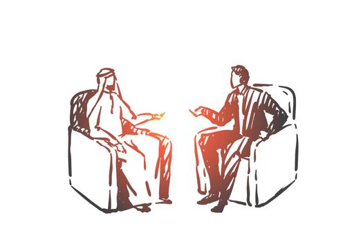 Political meeting, diplomacy concept sketch. Hand drawn isolated vector