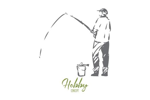 Fishery concept sketch. Isolated vector illustration