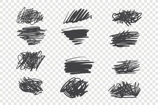 Chaotic black scribble vector illustrations set