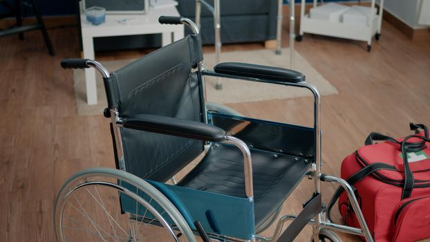 Wheelchair and medical bag in nursing home facility