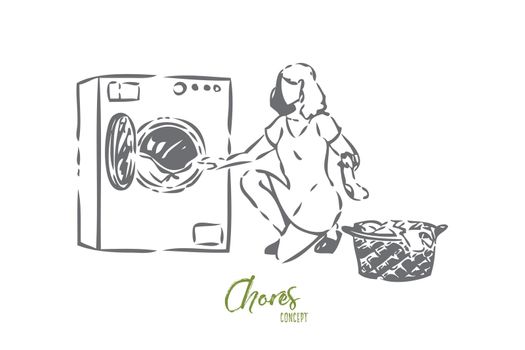 Chores concept sketch. Isolated vector illustration