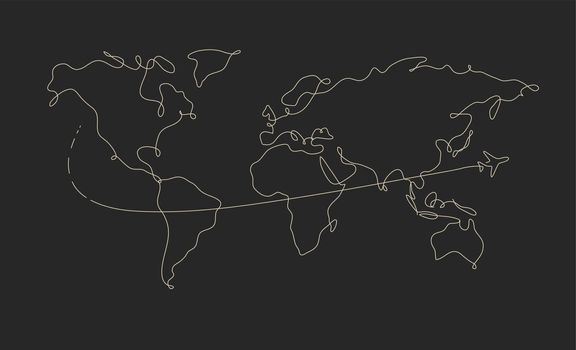 World map pen line travel black