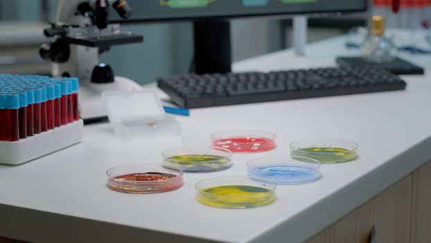 Microbiology petri dish with organic substance in laboratory