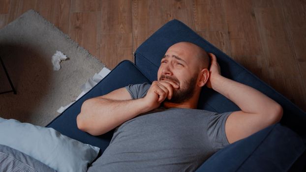 Stressed man with mental health issues feeling anxiety