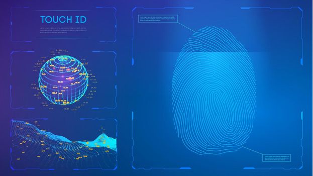 Touch id digital personal identifier. Personal data privacy id concept. Vector illustration.