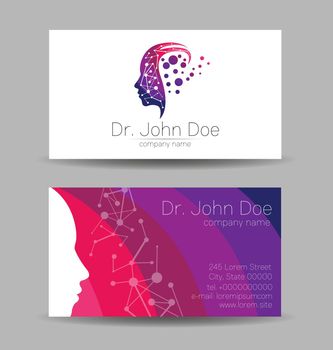 Psychology Vector Business Card Human Head Modern logo Creative style. Child Profile Silhouette Design concept. Brand company. Vsiting personal set of visit cards