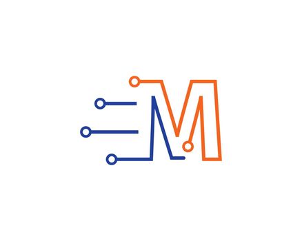 M letter circuit technology logo vector template