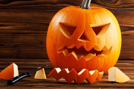 Carving of Halloween pumpkin