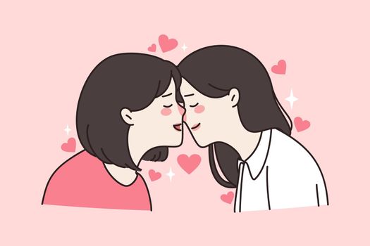Homosexual lesbian couple of girls kiss